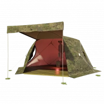 Палатка зимняя ЧУМ 2 (трехслойная, пиксель с выводом под трубу и навесом)